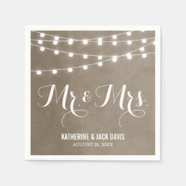 Taupe String Lights Wedding Monogram Serviette