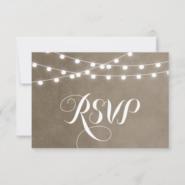 Taupe String Lights Wedding RSVP Card Karte (Vorderseite)
