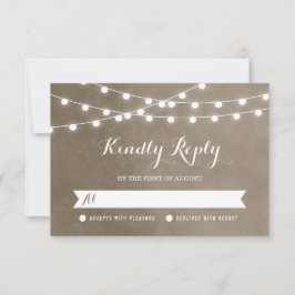 Taupe String Lights Wedding RSVP Card Karte