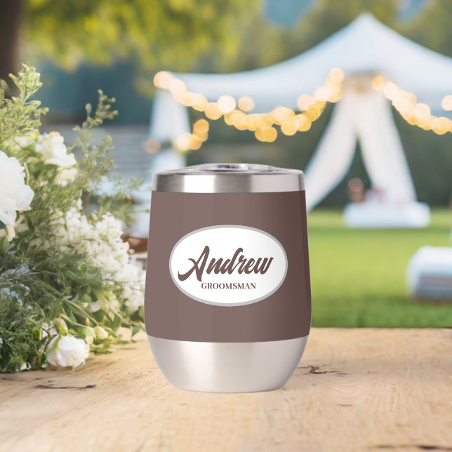 Taupe Stylisé Nom Mariage Groomsman (Mariage (pivoté))