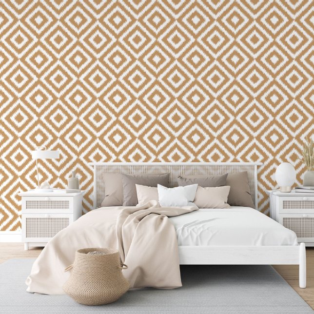 Taupe Tan Beige Brown Ikat Squares Mosaik Muster Tapete (Von Creator hochgeladen)