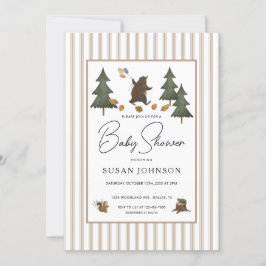 Taupe Tan Brown Woodland Bear Baby Boy Dusche Einladung
