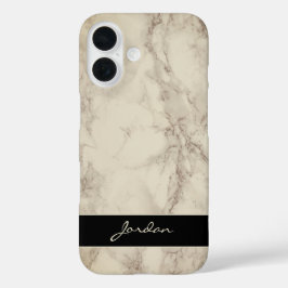 Taupe Tan Polished Marble Stone mit Namen iPhone 16 Hülle