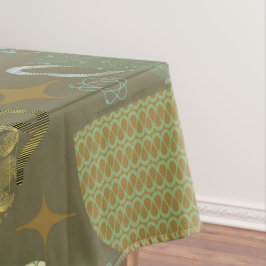 Taupe-Teakup-Muster Mitte des Jahrhunderts Tischdecke