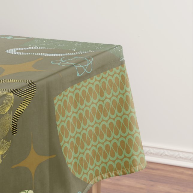 Taupe-Teakup-Muster Mitte des Jahrhunderts Tischdecke (Beispiel)