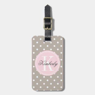 Taupe-Tupfen mit rosa Monogramm Gepäckanhänger