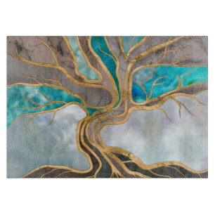 Taupe und aquamariner Marmorbaum Schneidebrett