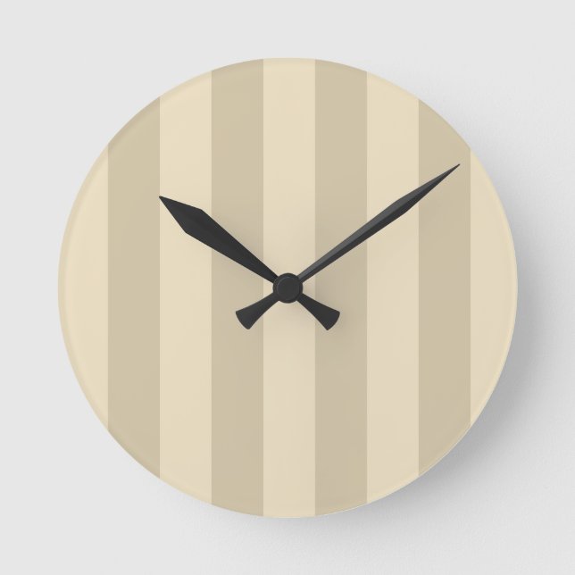 Taupe und beige gestreifte Wall-Uhr Runde Wanduhr (Vorderseite)