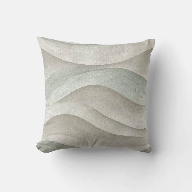 Taupe und blaue Wasserfarbenwellen Kissen (Vorderseite)