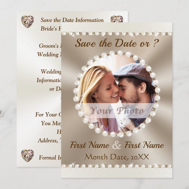 Taupe und Champagne Wedding, FOTO Save the Dates, Einladung (Vorne/Hinten)