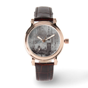 Taupe und Cyan Distressed Skyline Venice Italien Armbanduhr