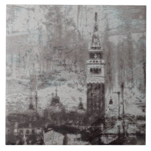 Taupe und Cyan Distressed Skyline Venice Italien Fliese