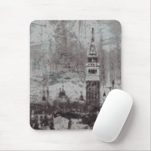 Taupe und Cyan Distressed Skyline Venice Italien Mousepad