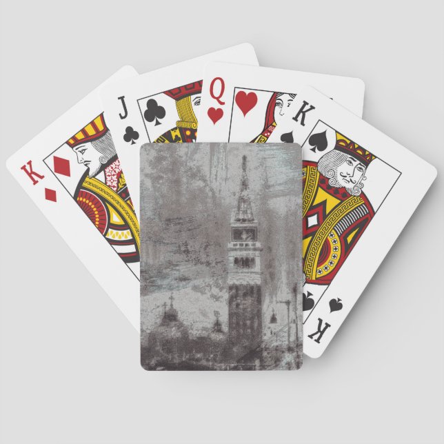 Taupe und Cyan Distressed Skyline Venice Italien Spielkarten (Rückseite)