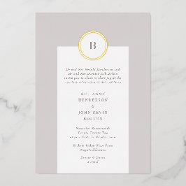 Taupe und Gold Circle Mongram Wedding Folieneinladung