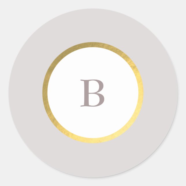 Taupe und Gold Foil Circle Mongram Wedding Runder Aufkleber (Vorderseite)