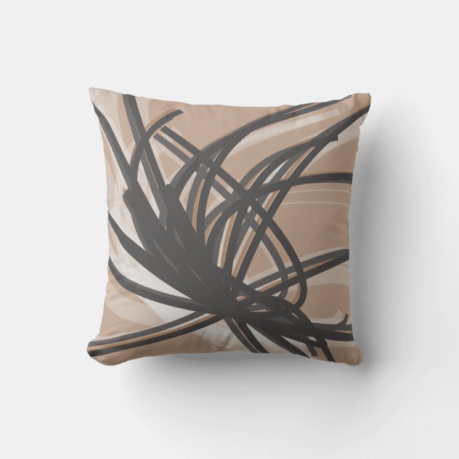 Taupe und Grau Abstrakte Ribbons Kissen (Vorderseite)