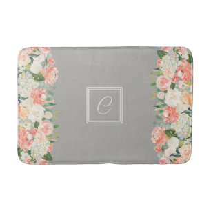 Taupe und Pfirsichfarbenfloral mit Monogramm Badematte