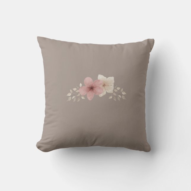 Taupe und rosa Blumenkissen Kissen (Vorderseite)