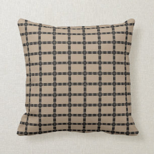 Taupe-und Schwarz-geometrisches Kissen