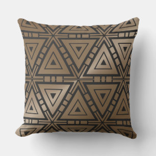 Taupe und Schwarz Geometrisches Muster Baumwolle Kissen