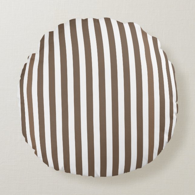 Taupe und Streifen mit weißem Süßigkeiten Rundes Kissen (Vorderseite)