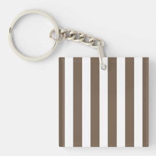 Taupe und Streifen mit weißem Süßigkeiten Schlüsselanhänger