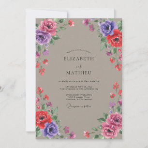 Taupe Violette Bemalte Hochzeit Einladung