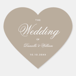 Taupe Wedding Heart Simple Elegantes White Script Herz-Aufkleber