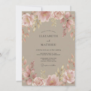 Taupe- weiche florale Hochzeit Einladung