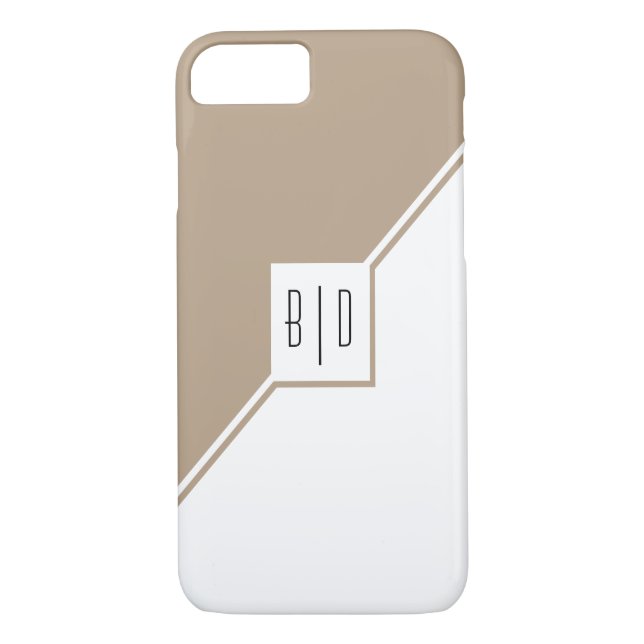 Taupe, weiße Dreiecke, monogramm moderne geometris Case-Mate iPhone Hülle (Rückseite)