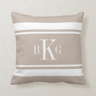 Taupe-weißes Seestreifen-Gewohnheits-Monogramm Kissen
