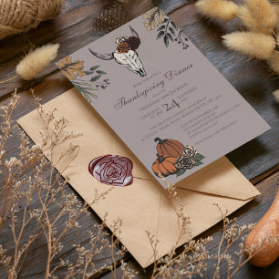 Taupe Western Erntedank Kuh Skull Fall Ernte Einladung