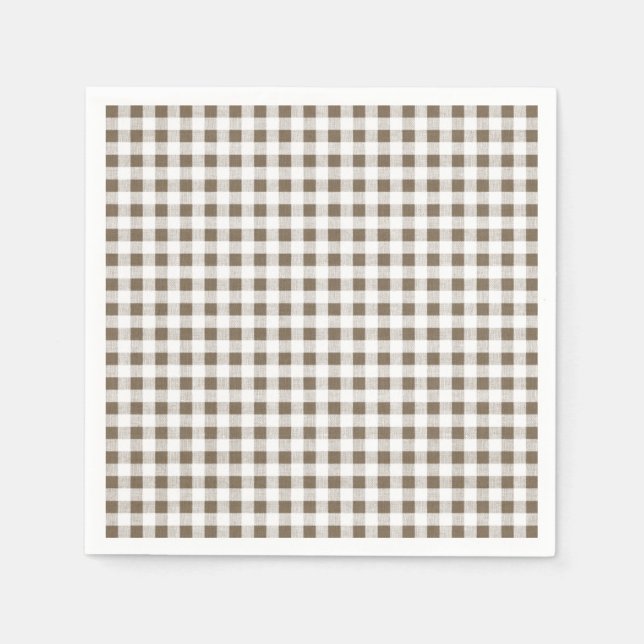 Taupe White Gingham Pattern Serviette (Vorderseite)