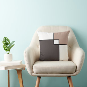 Taupe White Squares Kissen
