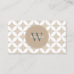 Taupe, White und Sage Green Monogram Visitenkarte