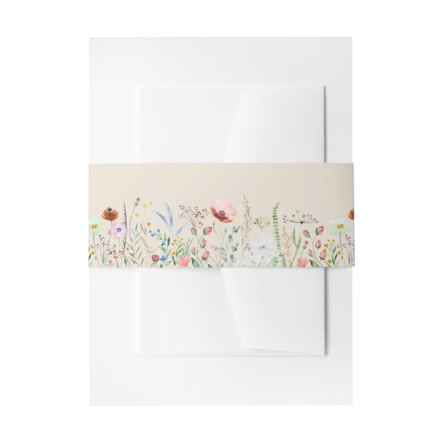 Taupe Wildblume Meadow Einladung Bauchband Einladungsbanderole (Vorderseite Beispiel)