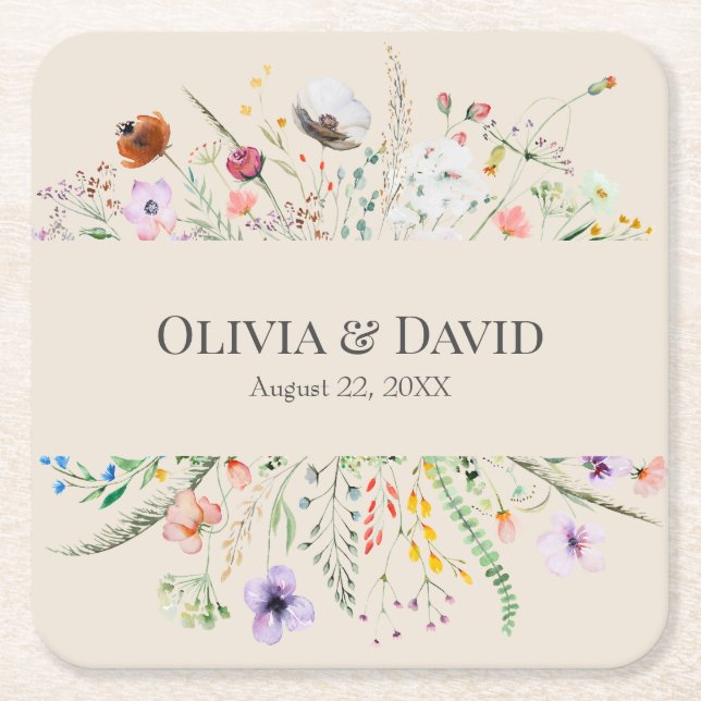 Taupe Wildblume Meadow Wedding Rechteckiger Pappuntersetzer (Vorderseite)