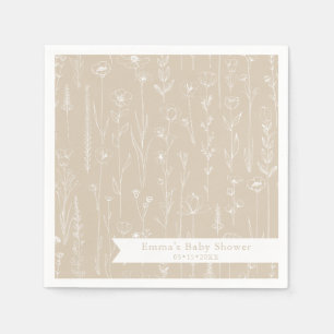 Taupe-Wildflower-Baby-Party Florales Muster Serviette