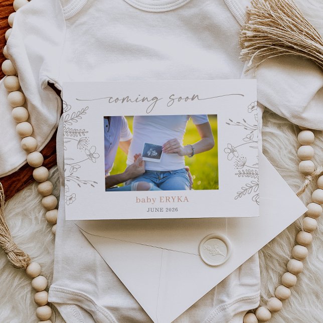 Taupe Wildflower Boho Pregnancy Announcement Card Einladung (Von Creator hochgeladen)