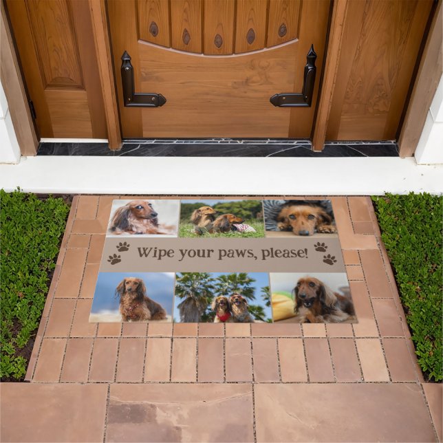Taupe Wischen Sie Ihre Paws 6 Hunde Fotos Fußmatte (Außenbereich)