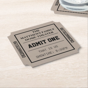 Taupe Zuhause Theater Personalisiert Movie Ticket Untersetzer