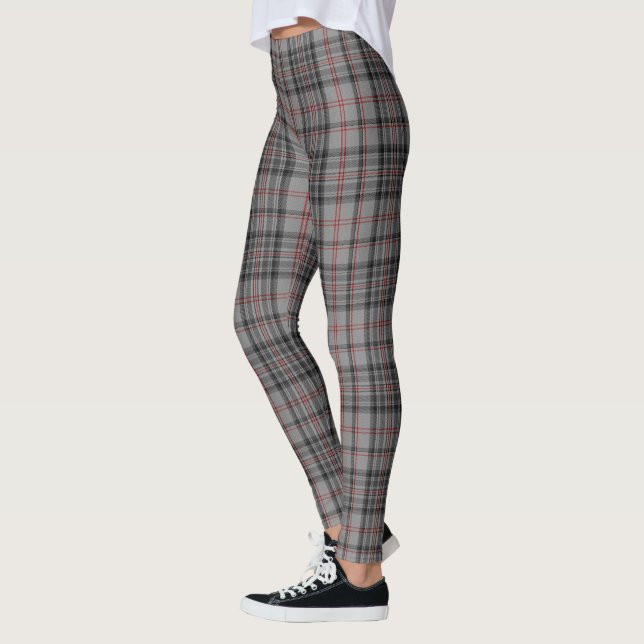 Taupegrauer schwarzer roter großer Tartan kariert Leggings (Links)