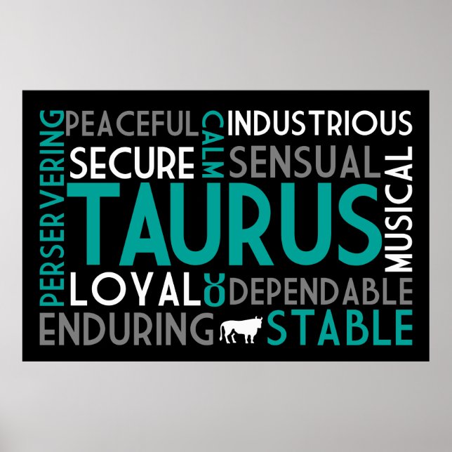 Taurus Astrologie Word Collage Print Poster (Vorne)