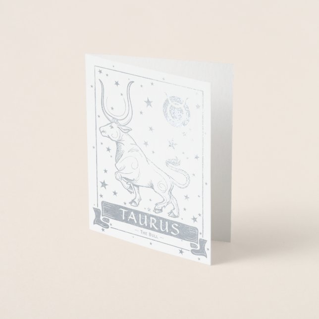 Taurus Birthday | Elegante Astrologie Zodiac Silve Folienkarte (Vorderseite)
