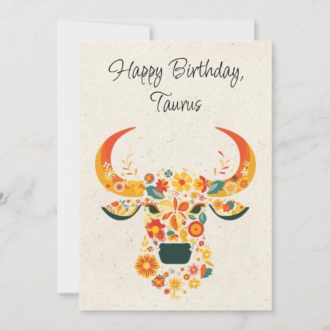 Taurus Bull Zodiac Floral Carte d'anniversaire (Devant)