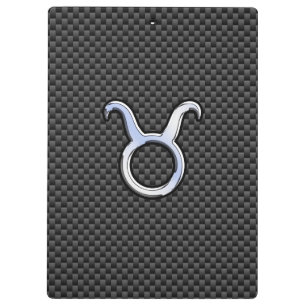 Taurus Chrome like Zodiac Sign on Carbon Fibre Klemmbrett