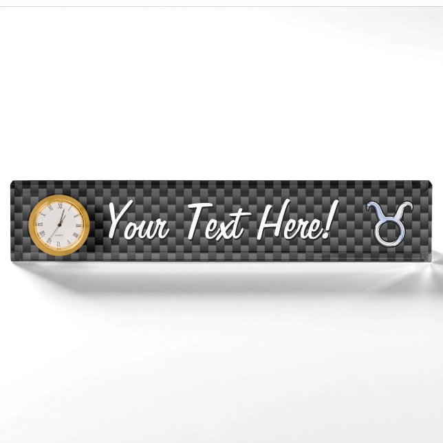 Taurus Chrome like Zodiac Sign on Carbon Fibre Namensplakette (Vorderseite)