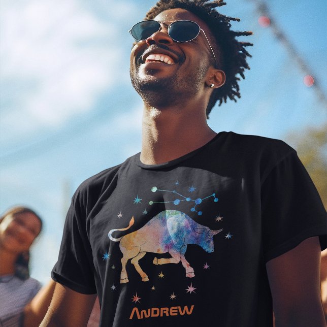 Taurus Constellation Zodiac Watercolor Star Galaxy T-Shirt (Von Creator hochgeladen)