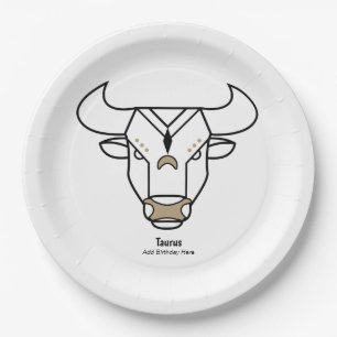 Taurus der Stier Schwarzes Gold personalisiert zod Pappteller